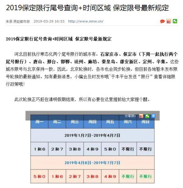 保定限号信息速查